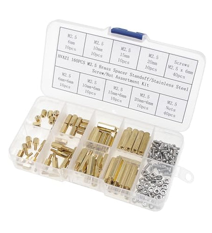 M2.5 Brass Male-Female Hex Standoffs, Stainless Steel Screws Nuts Kit