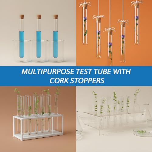 25Pcs Clear Plastic Test Tubes with Cork Stoppers, 15 * 100mm (10ml)