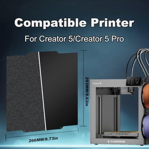 266x293mm Black Build Plate Double Sided Textured PEI+Smooth PEI Flexible Removable Spring Steel Heated Printing Bed Platform for Elegoo Flashforge Creator 5/5 Pro 3D Printer - size: 256x256mm