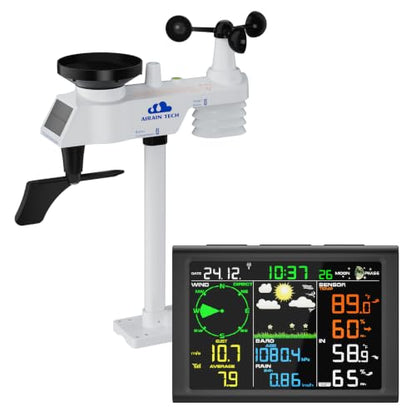 Wireless Weather Station with Outdoor Wireless Sensor,Radio Controlled Clock,Rain Gauge,Wind Speed/Direction,Moon Phase, Barometer,Temperature/Humidity,Weather Forecast (NO WiFi)