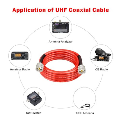 MOOKEERF RG8X Coaxial Cable 10ft,CB Coax Cable,UHF PL259 Male to Male Low Loss CB Antenna Cable 50 Ohm for HAM Radio,Antenna Analyzer,Dummy Load,SWR Meter - size: 10FT