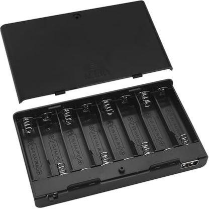8 x 12V AA Battery Holder Case Box with Built in USB Port and ON/Off Switch and Leads Wire Cover for Strip Lights Toys Door Lock Black
