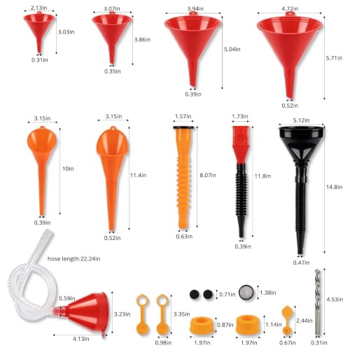 19Pcs Flexible Hose Funnel kit, Sturdy Plastic Automotive Funnel Set, Practical car Funnel Set, Versatile funnels for Automotive use for Oil, Coolant & Recessed Fillers