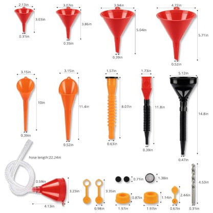19Pcs Flexible Hose Funnel kit, Sturdy Plastic Automotive Funnel Set, Practical car Funnel Set, Versatile funnels for Automotive use for Oil, Coolant & Recessed Fillers