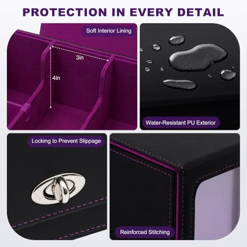 Trading Card Storage Box 5-Row with Side Window, Black Purple - color: Black Purple, size: 5 Rows Side window