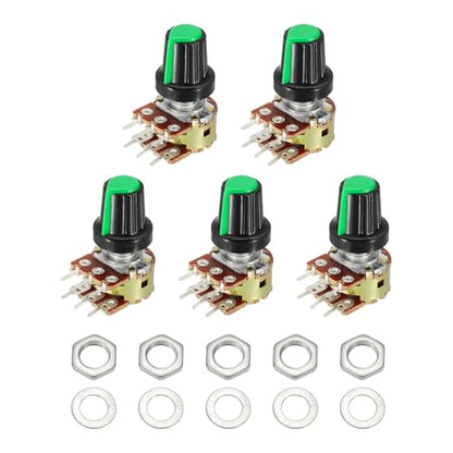 MECCANIXITY Ohm Potentiometer Kit WH148 B5K 6-Pin 20mm Shaft Green 5Set - size: 20 mm, style: B5K
