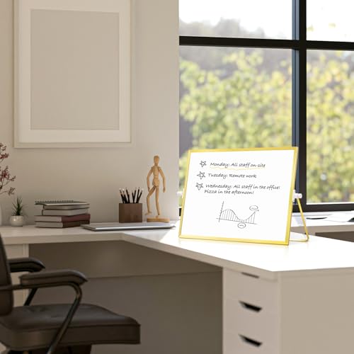 Double-Sided Magnetic White Board with Stand, 16" x 12" (Gold) - color: Gold, size: 16"W x 12"H