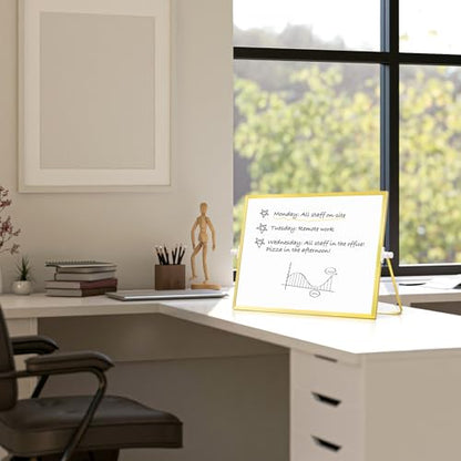 Double-Sided Magnetic White Board with Stand, 16" x 12" (Gold) - color: Gold, size: 16"W x 12"H
