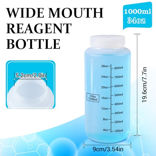 34oz/1000ml Wide Mouth Plastic Bottles with Airtight Lids, Graduated Food Grade Leak Proof PP Containers Jars for Water Sample Lab Reagent Liquid Medicine Storage (Translucent, 3 Pcs) - color: Translucent, size: 34oz(1000ml)