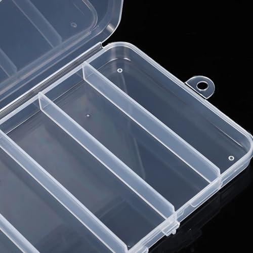 1 PCS Clear Plastic Organizer Box with 5 Compartments - Multi-Use Storage for Jewelry, Beads, Crafts, Pills & Small Parts, Stackable Mini Container (6x4.2x0.7 in)