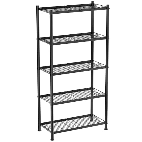 VETALLO 5 Tier Wire Shelving,Metal Shelves (32.0" W x 12.0" D x 63" H) - color: Black, size: 5 Tier 32.0" W x 12.0" D x 63.0" H