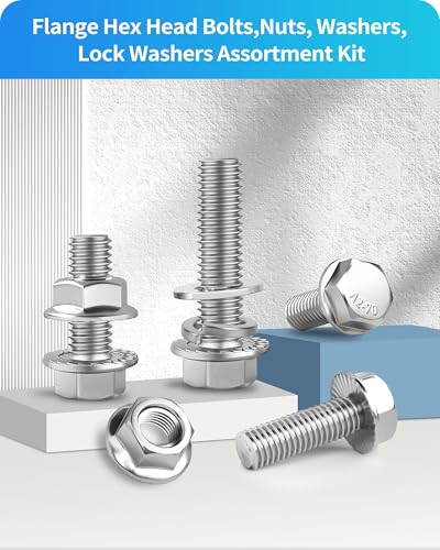 300Pcs Metric Flange Bolts Assortment, M6 M8 M10 Flange Hex Bolts and Nuts Washers Kit, 304 Stainless Steel Serrated Flange Nuts and Bolts, M6x1.0, M8x1.25, M10x1.5 (12mm to 30mm)(Silver) - color: Silver
