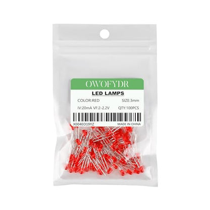100-Pack 3mm Red Diffused LED Diodes, 2.0-2.2V 20mA - color: RED, size: 3MM