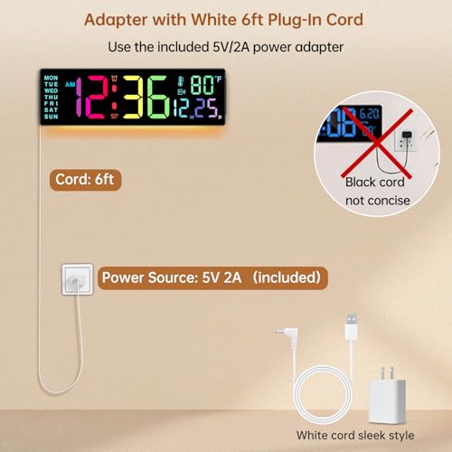 Soobest 14.2 Inch Digital Wall Clock with Bluetooth, LED Large Display - color: 14.2" Multicolor