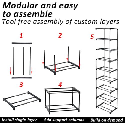 9-Tier Metal 3D Printer Filament Storage Rack, 16.5" x 12" x 80.7" Spool Holder DIY Tiers Filament Storage Shelf for 3D Printing Machine Workspaces Holds up to 54 Spools, Tool-Free Assembly