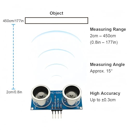 6PCS HC-SR04P Ultrasonic Module Distance Measure Sensor Wide Voltage 3-5.5V 2cm–450cm Range Compatible with Arduino