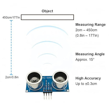 6PCS HC-SR04P Ultrasonic Module Distance Measure Sensor Wide Voltage 3-5.5V 2cm–450cm Range Compatible with Arduino