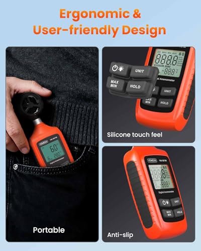 Anemometer with Backlit for HVAC, Drone, Sailing, Outdoor Activities - color: Orange