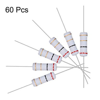 uxcell 60Pcs 2 Ohm Resistor, 2W 5% Tolerance Metal Oxide Film Resistors, Axial Lead, Flame Proof for DIY Electronic Projects and Experiments