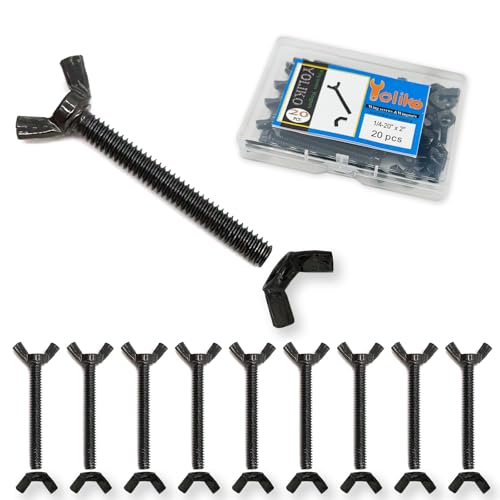 20 Pcs Black Zinc Coated 1/4"-20 x2 Wing Screw Bolts and Wing Nuts Kit Hand Twist Tighten Wing Head Butterfly Screws and Nut Fasteners Assorted Kit - size: Black 10pcs 1/4"-20x2" WingScrew &10pcs WingNut