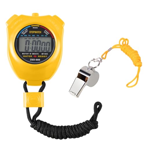 Vicloon Stopwatch Timer, Lap Split Digital Stopwatch with Stainless Steel Whistle, Large Display Digital Stopwatch Timer Suitable for Football, Basketball, Running, Swimming, Fitness (Yellow) - color: Yellow
