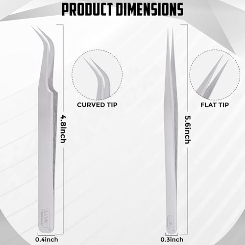 HADIZ Precision Tweezers Stainless Steel Extra Fine Pointed & Curved Tweezer for Craft Hobby Electronics Soldering Experimental Work Jewelry-Making Industrial Tweezer(2 pcs)