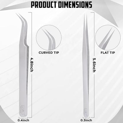 HADIZ Precision Tweezers Stainless Steel Extra Fine Pointed & Curved Tweezer for Craft Hobby Electronics Soldering Experimental Work Jewelry-Making Industrial Tweezer(2 pcs)