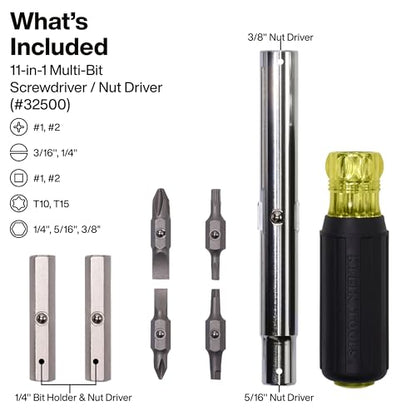 Klein Tools 32500SDKIT Multi-Bit Screwdriver and Nut Driver Set with Cushion-Grip Handles, Includes Stubby, 11-in-1, and 4-in-1 Electronics Drivers - size: 3-Piece Set