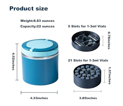 Peptide Container for Fridge, 3ml Vial Inserts with 1 Food Jar 22oz, 27 Vials Holder, Fits 1ml 2ml 3ml Peptide Vial Storage, No Vials