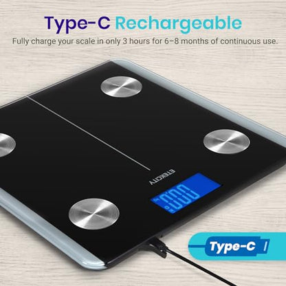 Etekcity Rechargeable Smart Scale for Body Weight, Bluetooth, 400 lb - color: Black, size: 11.8 x 11.8 inches