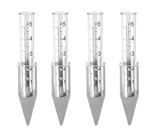 4 Pack Plastic Rain Gauge Outdoor with Metal Stake for Yard Garden Lawn