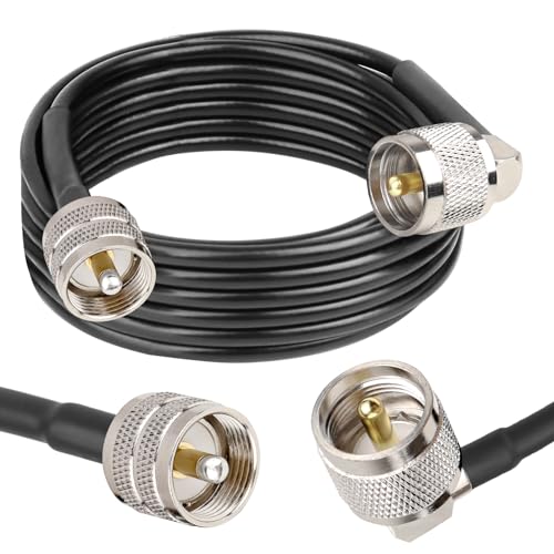 MOOKEERF CB Coax Cable - 15FT RG58 UHF PL-259 Male to Male Right Angle Low Loss Coaxial Cable for CB Radio, HAM Radio, Antenna Analyzer, SWR Meter - size: 15FT