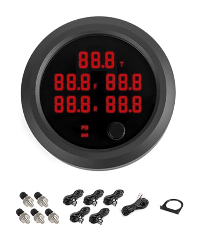 232PSI Air Pressure Gauge Five Display Air Suspension Gauge Digital LED Display 12V/24V DC Air Ride Pressure Meter Kit with 1/8NPT Sensor for Air Ride Air Bag Suspension Systems 2-1/16" (52mm) - color: Red, size: Five-Display