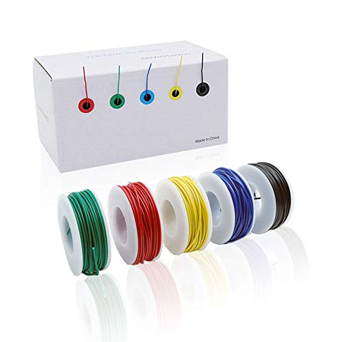 Treedix 5pcs 26ft Copper Hookup Wire kit Wrapping 24AWG Cable Jumper Wire Solid Core Tinned Copper Wrapping Wire 5 Color - size: 24AWG