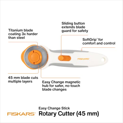 Fiskars 45mm Stick Titanium Easy-Change SoftGrip Rotary Cutter for Fabric - color: Stick, size: 45mm