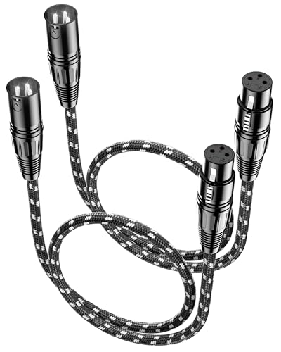 Short XLR Cables,XLR Microphone Cable 2ft 2 Pack,Nylon Braided - color: Black-White, size: 2 Feet