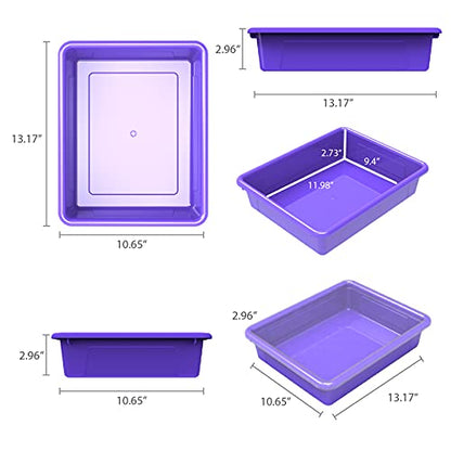 Storex Letter Size Flat Storage Tray – Organizer Bin with Non-Snap Lid for Classroom, Office and Home, Violet, 5-Pack (62540U05C)