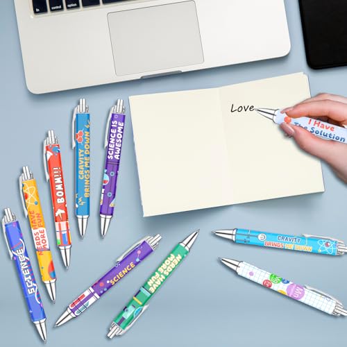 Science Theme Ballpoint Pens, 10 Pack – Colorful STEM Design Pens with Lab Icons, Chemistry Physics Biology Patterns, Smooth Writing Pens for Students, Teachers, Classrooms & School Supplies - color: Science