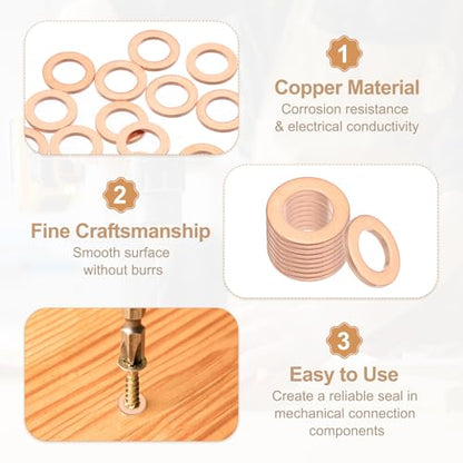 PATIKIL 35PCS M6 Copper Washers, M6x10x1mm Copper Crush Washer Metric Flat Washers Sealing Washers Assortment Kit Oil Drain Plug Gasket Ring for Automotive Battery Vehicles Screws Bolt - size: M6x10x1mm