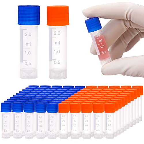 100 Pcs 2ml Plastic Vials with Caps - Lab Vials & Test Tubes with Lids