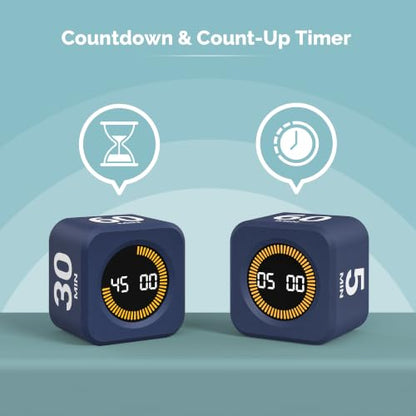 KADAMS Pomodoro Timer – Visual Cube with 5/10/30/60 Min Presets, LED Countdown Ring & Count Up Mode, Silent Flip Productivity Timer for Study, Classroom, Office, Cooking (Navy Blue 5-10-30-60) - color: Navy Blue 5-10-30-60