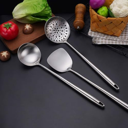 17″ Wok Spatula and Ladle, Skimmer Spoon - 304 Stainless Steel Wok Tool Set - color: 3-Pieces