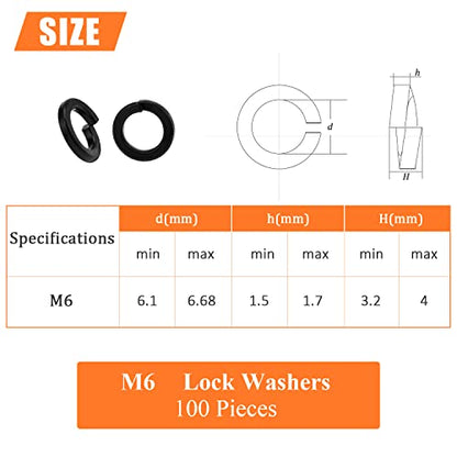 HELIFOUNER 100 Pieces 8.8 Grade Alloy Steel M6 Split Lock Washers, Spring Lock Washers for Screws Bolts, Black - color: Black, size: M6 (100 PCS)