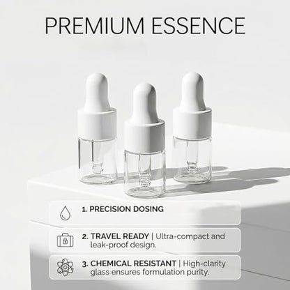 3 Pcs 1ML Glass Dropper Bottles, Clear Eye Dropper Vials with White Pipette Caps, Small Essential Oil Sample Containers for Travel & Liquid Lab - size: 1ML