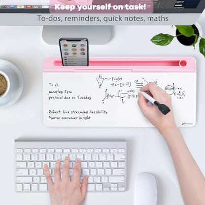 Varhomax Glass Desk Whiteboard with Storage, Desktop Organizer - color: Pink Base