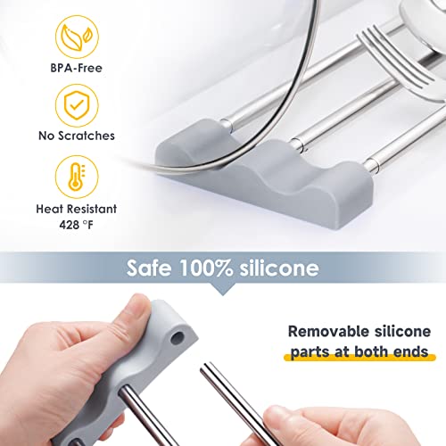 Tomorotec Adjustable Over-The-Sink Kitchen Rack for Dishcloths, Sponges, Bottles and Brushes - Heat-Resistant Stainless Steel with Slim, Expandable Design and Multifunctional Silicone Holder - color: Light Gray
