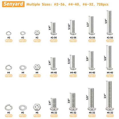 728pcs Machine Screws Assortment Kit,#2-56#4-40#6-32 Phillips Pan Head nut and Bolt Assortment Kit (with Lock&Flat washers・Wrenches) Stainless Steel Screws Bolt nut washers Assortment kit with case - size: #2-56 #4-40 #6-32, style: Pan head