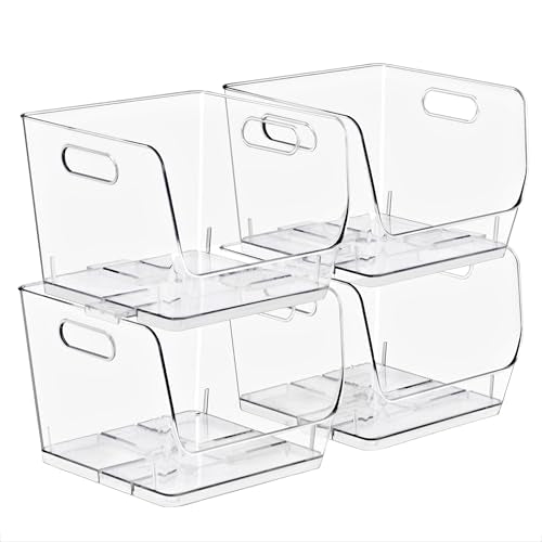 Sorbus Clear Pantry Organizer with Stackable Storage Bins, Open Front - size: Medium Square, style: 4 Pack