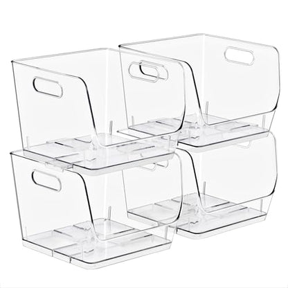 Sorbus Clear Pantry Organizer with Stackable Storage Bins, Open Front - size: Medium Square, style: 4 Pack