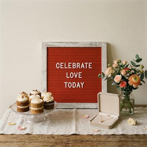 Rustic Red Felt Letter Board Sign, 10x10 Inch with Display Stand - color: Rustic Red